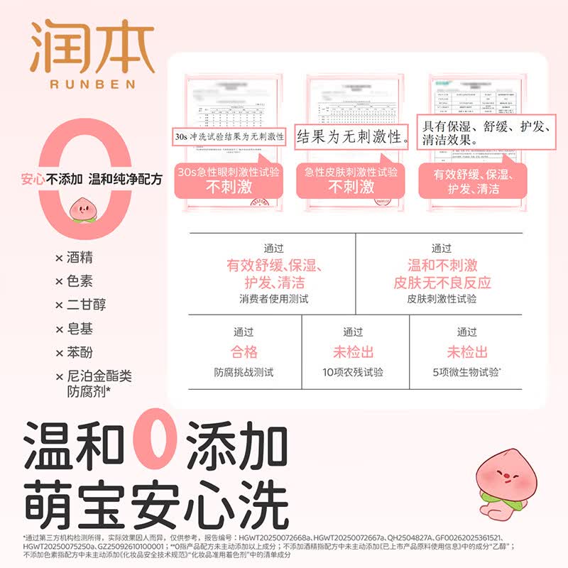 润本（RUNBEN）儿童洗头沐浴露二合一桃叶精华婴儿宝宝专用沐浴液女童泡沫型 泡沫沐浴露550ml×2瓶