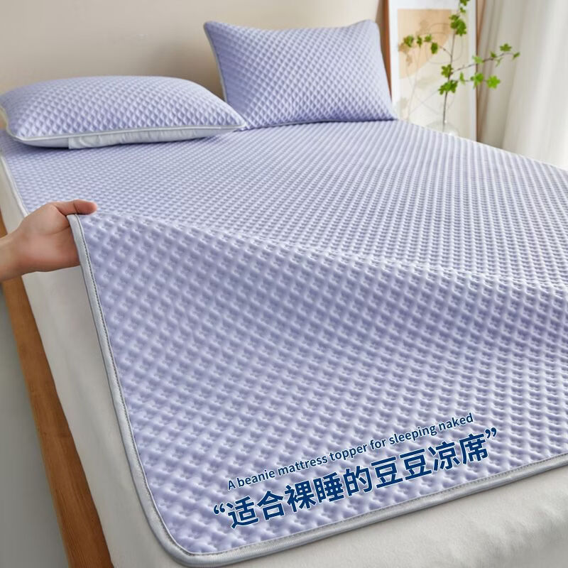 溥畔【爆款】冰豆豆凉席床单防滑软凉席子夏天冰丝席家用单人学生宿舍 天空蓝[枕套全包裹]单只装48x74cm