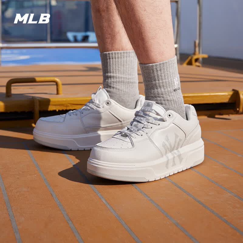 MLB汪苏泷同款鞋子男女时尚复古老花增高学长鞋板鞋百搭休闲运动鞋 纽约洋基队/浅灰色 40.5 京东折扣/优惠券