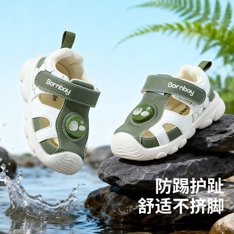 贝贝怡（Bornbay）夏季新款宝宝凉鞋男童学步鞋0一1-2岁婴儿防滑软底 白绿 25