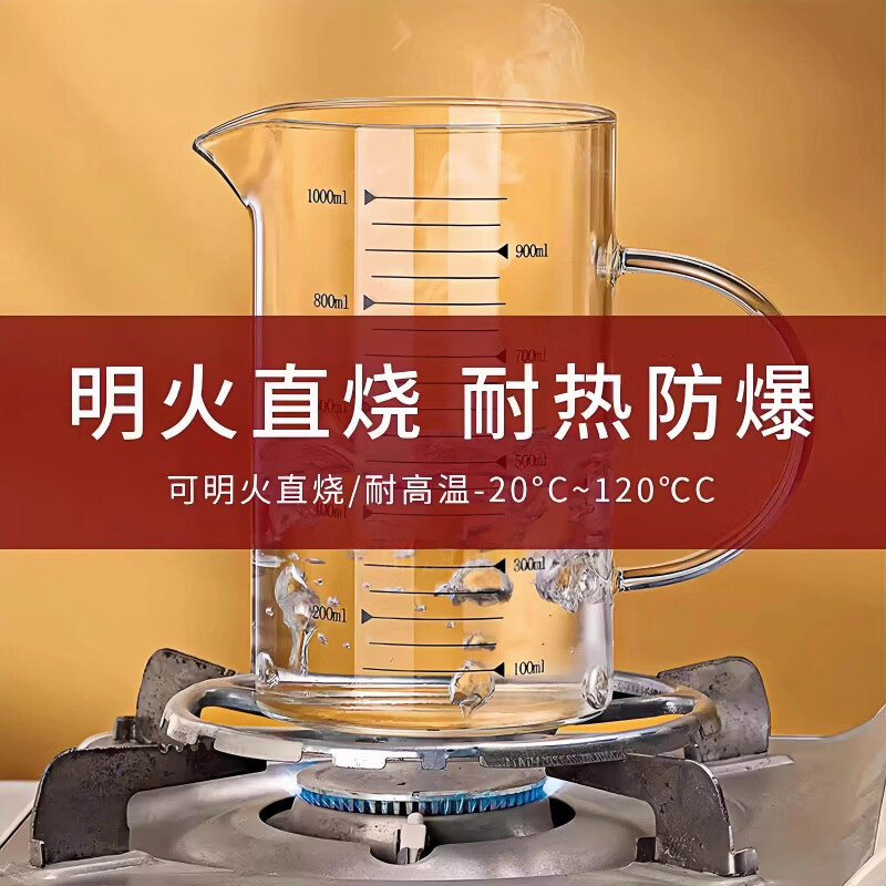 JCZS玻璃量杯带刻度食品级大容量计量杯耐高温儿童牛奶杯可微波炉 强化加厚【250ml玻璃量杯】 可加热