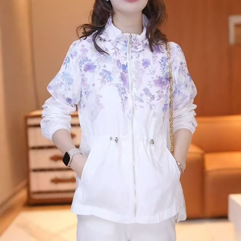 白色碎花连帽薄款防晒外套女2026春夏季新款高级独特好看漂亮上衣 白色 2XL 建议130-145斤