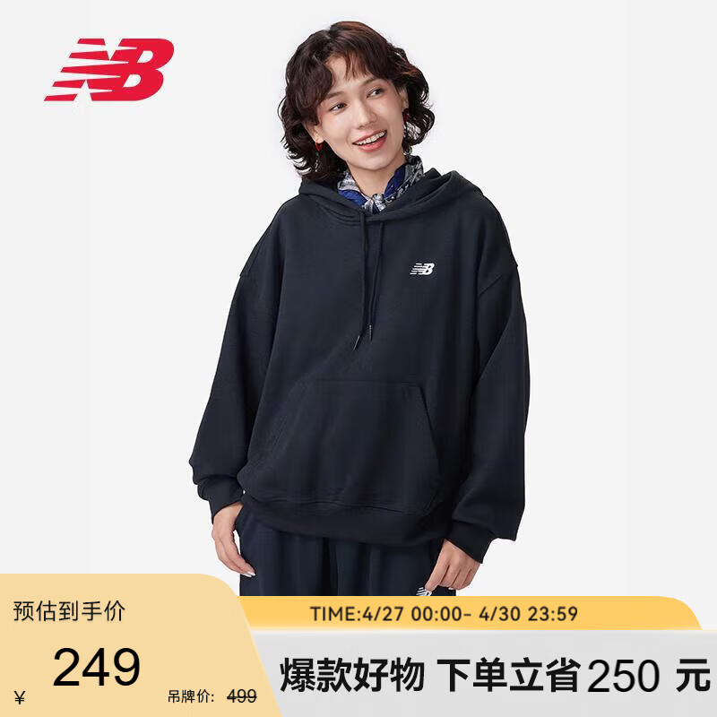 NEW BALANCE 卫衣女款潮流百搭简约舒适运动套头衫WT41507 BK M 