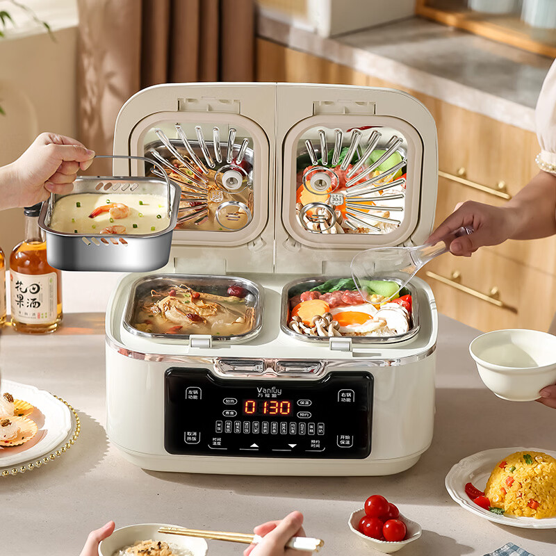 万福源新品双胆电饭煲316l内胆0涂层多功能预约定时家用智能6大容量二合一双拼高档电饭锅 中国红/0涂层316L不锈钢内胆 6L