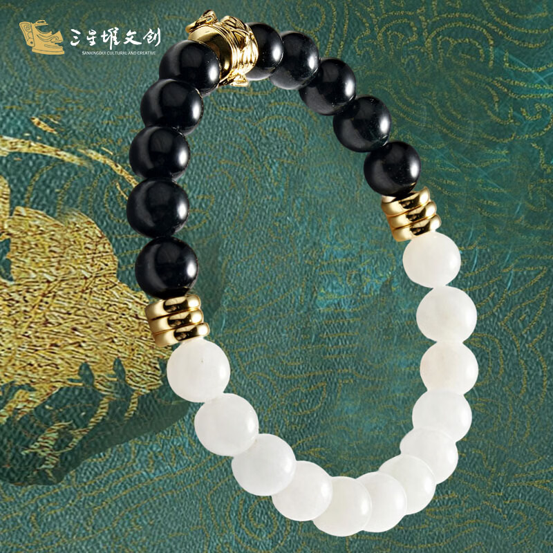 三星堆博物馆文创金辉玄素青铜大面具翡翠手串珠子首饰纪念品送人节日伴手礼物 金辉玄素青铜大面具翡翠手串