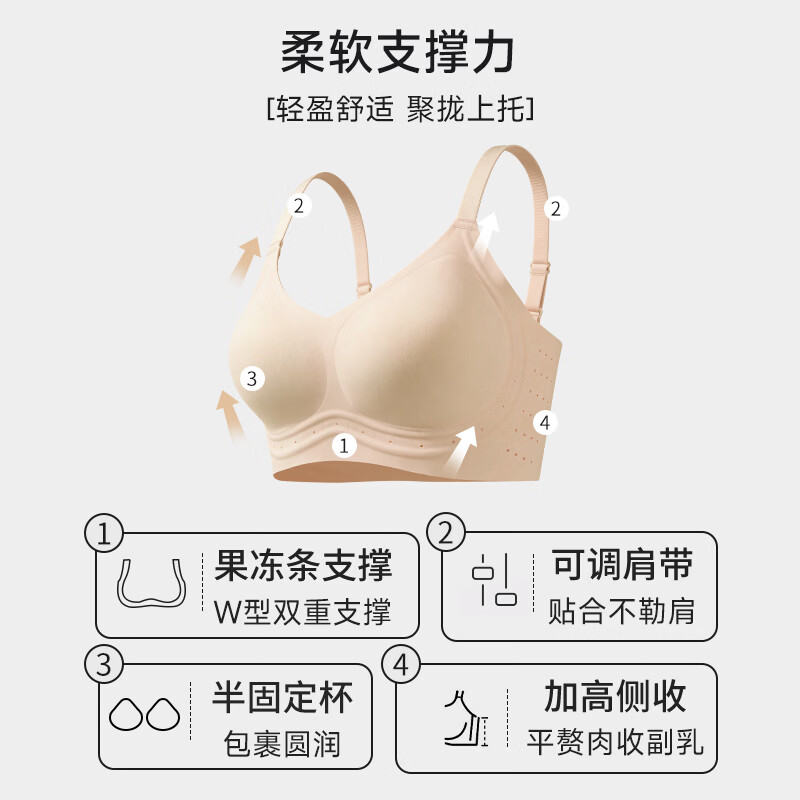 猫人（MiiOW）女士内衣薄款凉感内衣果冻条反重力无痕文胸文胸软支撑无痕无钢圈 女士内衣女夏季薄款-烟灰兰 XL (推荐120-135斤，85BC)