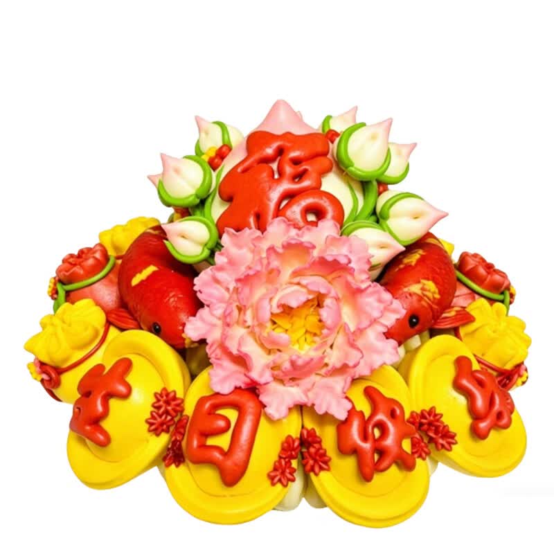 颂尚福花馍馍礼盒非遗花饽饽花馒头祝寿生日端午蛋糕礼物（可咨询定制） 生日花饽饽蛋糕塔4600g