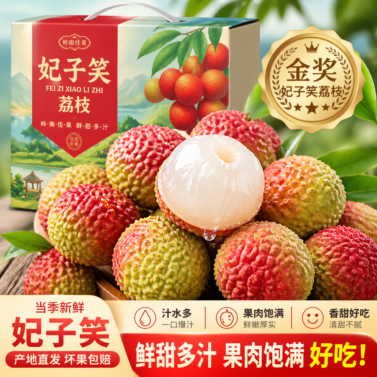 果跃霖海南妃子笑荔枝【JD顺丰多地次日达】新鲜现摘头茬水果送礼 5斤商超果 单果29-38个/斤 净重4.0斤