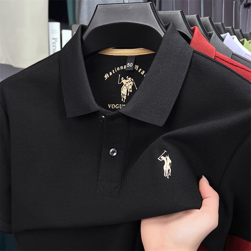 老爷车（LAOYECHE）100%纯棉翻领短袖T恤男士夏季吸汗透气刺绣宽松休闲半袖POLO衫男 AQ8257深灰 4XL 推荐190-210斤