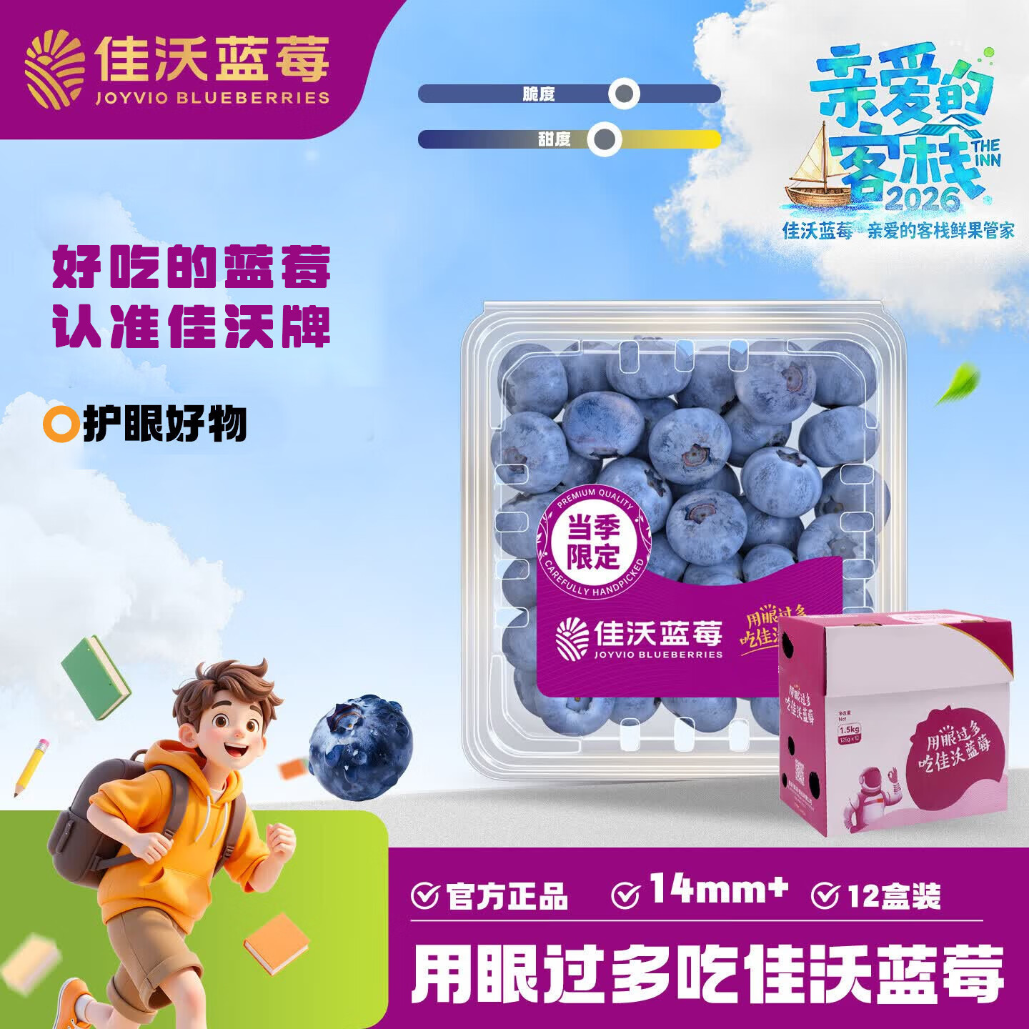 佳沃（joyvio） 蓝莓14mm+ 12盒原箱装 约125g/盒 新鲜水果礼盒