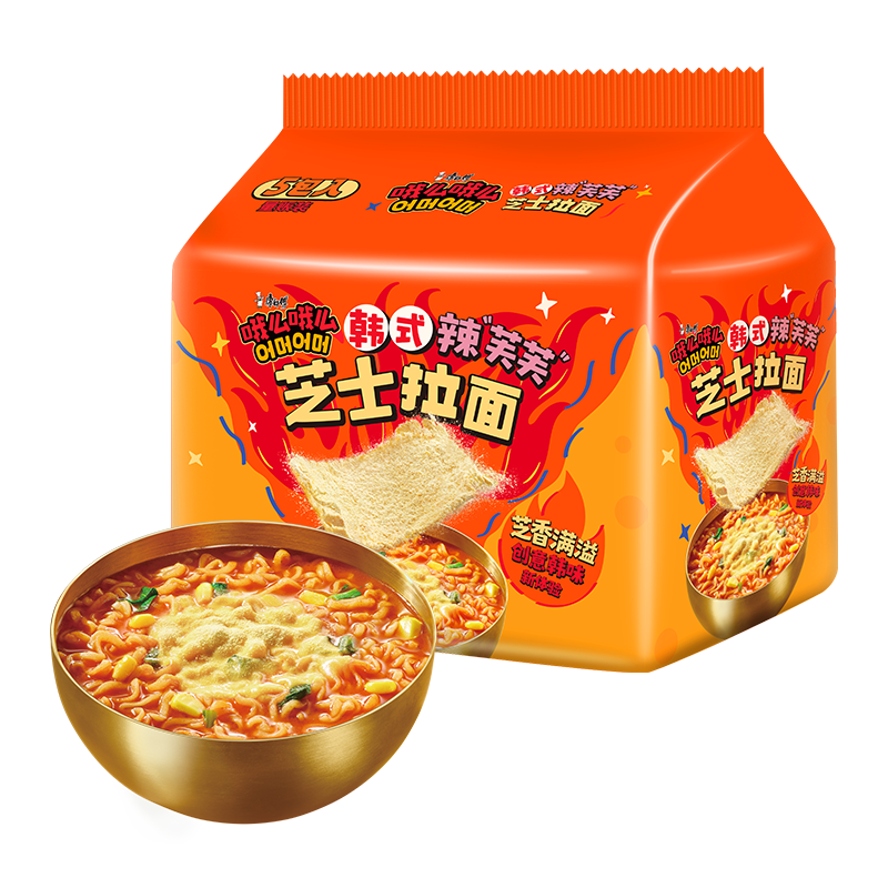 康师傅方便面 哦么哦么 韩式辣芝士五连包106g*5 泡面袋装方便食品