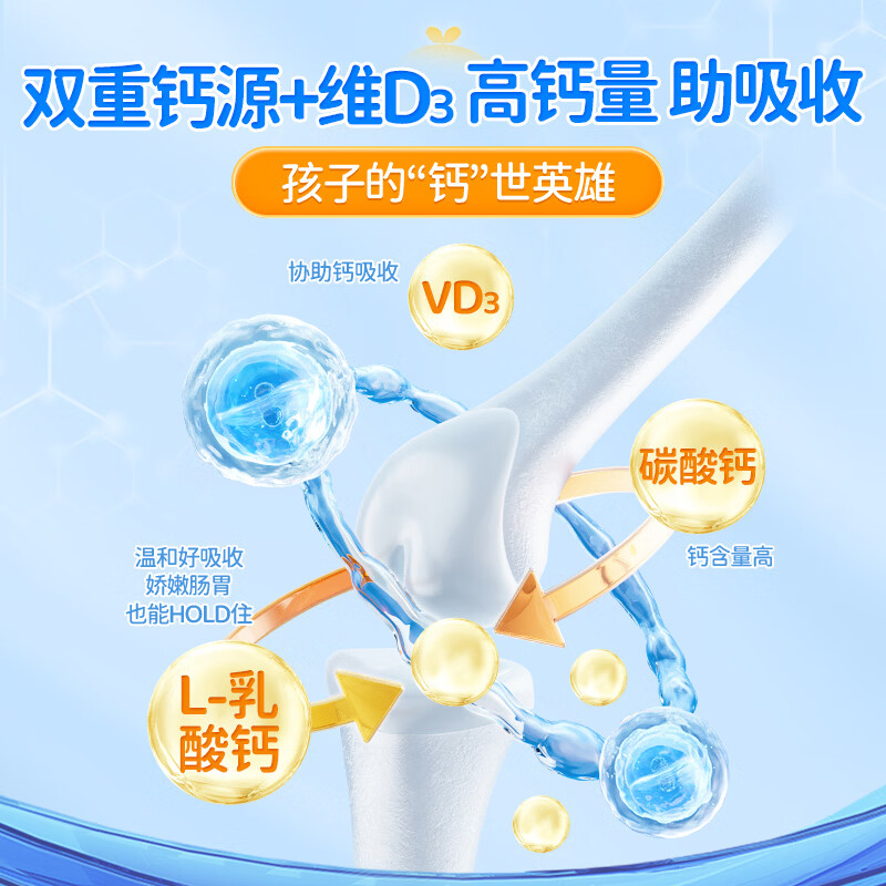 黄金搭档钙铁锌维生素A维生素D62片/瓶儿童青少年学生补充钙铁锌维生素AD 62片*3瓶