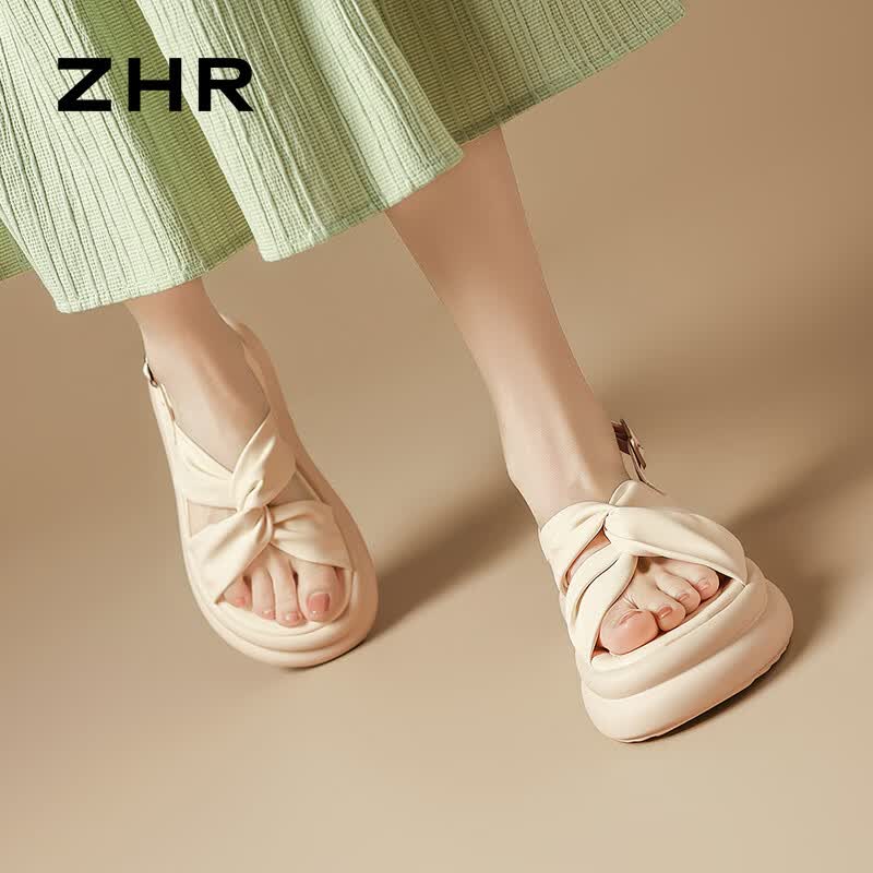 ZHR则则凉鞋女2026夏季新款厚底外穿交叉带拖鞋软底百搭沙滩鞋 AY150F 米色 36