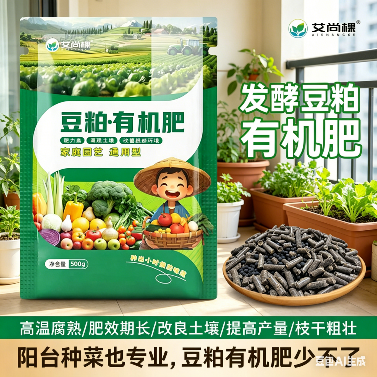 豆粕有机肥腐熟发酵家用种菜果树花卉肥料通用型生物有机长效底肥 500克5袋