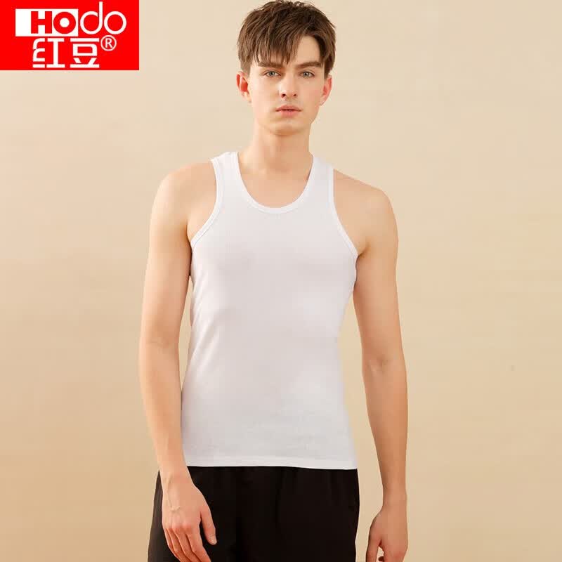 红豆(Hodo)背心男纯棉男士背心全棉运动修身无袖T恤男夏季打底汗衫2件装 白色+麻灰 3XL 185/110
