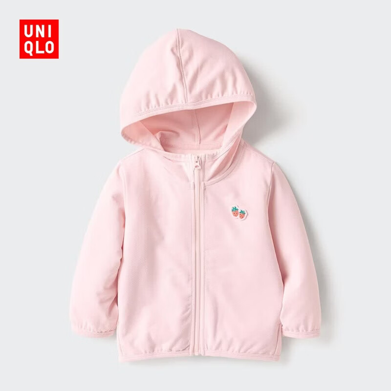 优衣库婴幼儿宝宝防紫外线网眼连帽开衫防晒衣婴幼儿衣服482045 10 水粉色 100