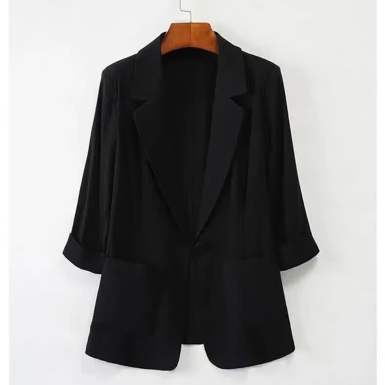 气质小西服女士感修身七分袖西装上衣2026年新款气质休闲外套 黑色 4XL 建议148-157斤左右