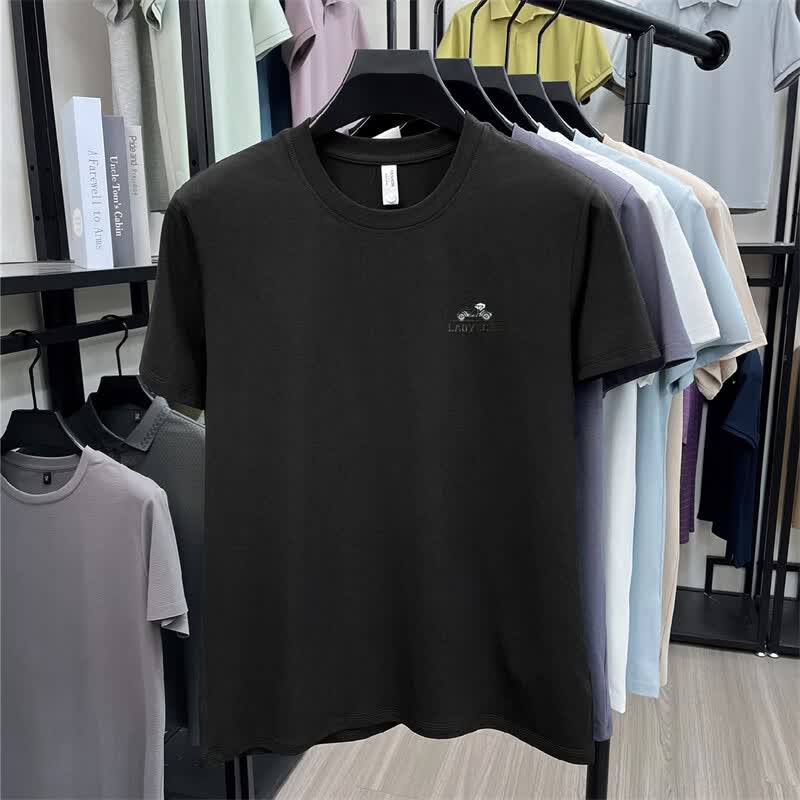 老爷车（LAOYECHE）95%纯棉圆领短袖T恤男士夏季薄款凉感棉休闲百搭宽松半袖小白t男 BW2668黑色 4XL 推荐190-210斤