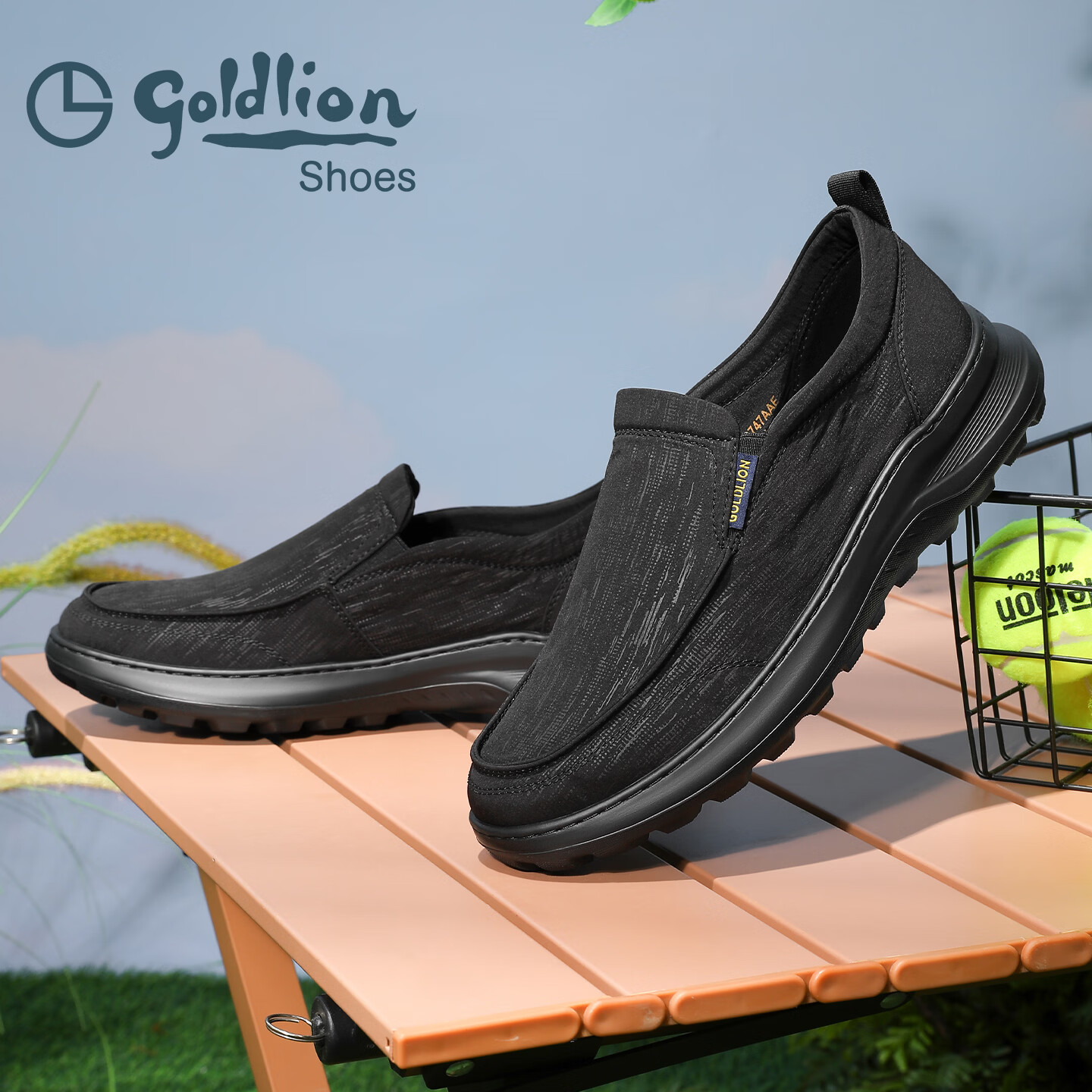 金利来(Goldlion)男鞋2026新品鞋布鞋运动厚底系带软底透气帆布鞋耐磨一脚蹬懒人鞋 黑色套脚 单层 41