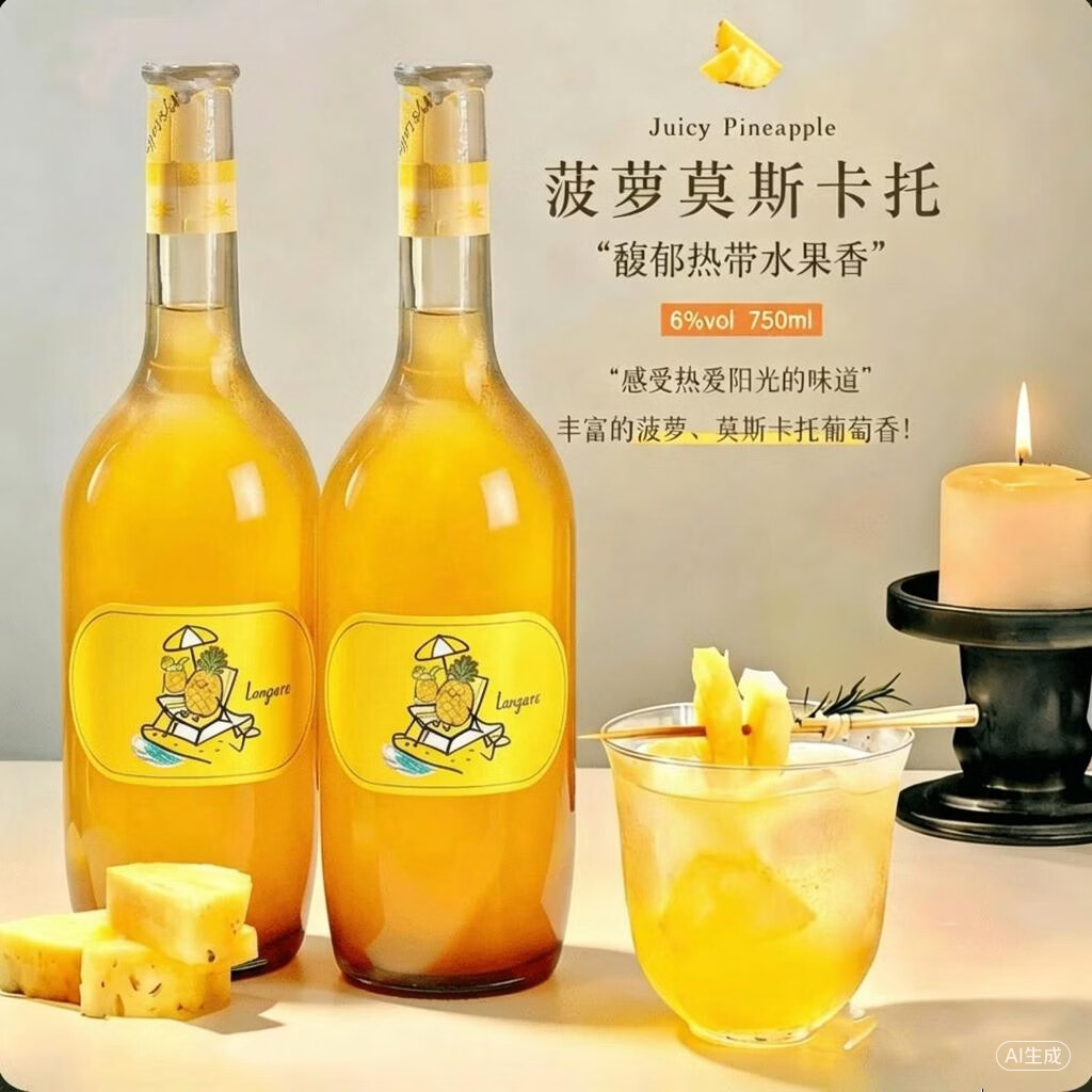 露颂莫斯卡托白葡萄酒菠萝酒低度果酒基酒高颜值女士聚会送礼