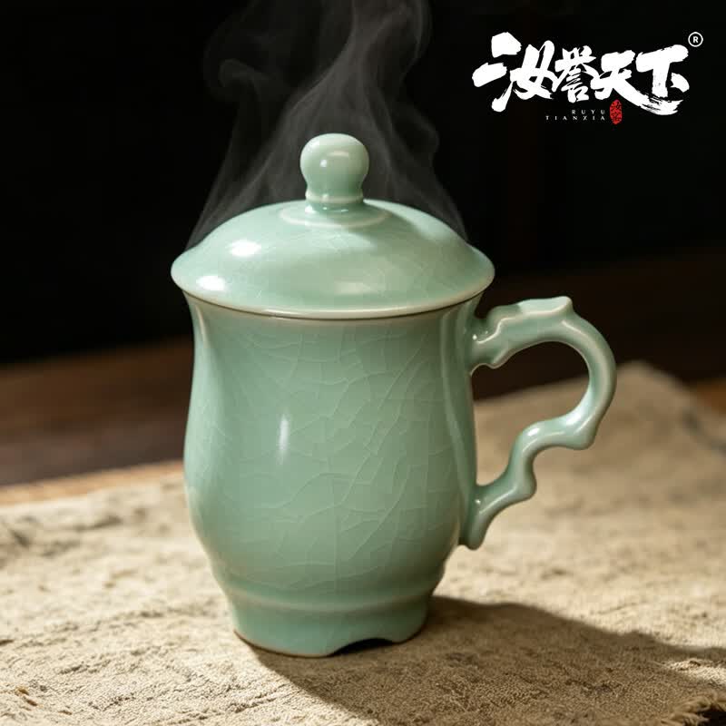 汝誉天下汝窑茶具茶杯龙头杯办公杯会议杯河南汝州汝瓷天青冰裂纹陶瓷水杯 龙头杯(粉青)
