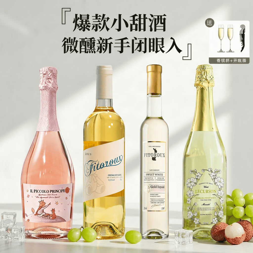 露颂【荔枝山竹冰】法国晚收甜白葡萄酒微醺果酒原酒进口礼盒送礼 【爆款小甜酒组合】【赠香槟杯*2】