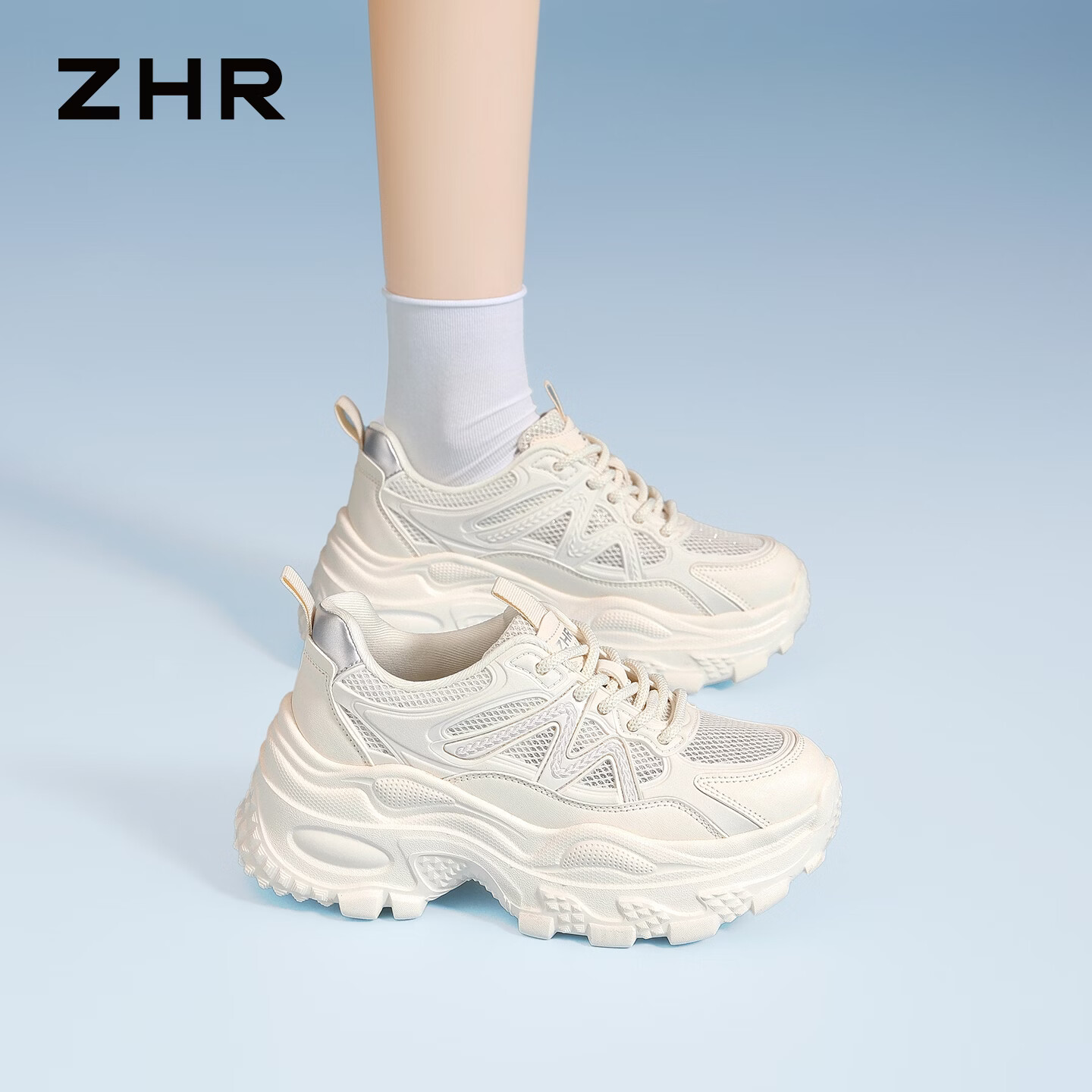 ZHR则则老爹鞋女轻便防滑厚底女鞋百搭运动学生休闲鞋子女 G922E米色39