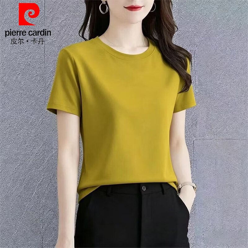 皮尔卡丹（pierre cardin）纯棉简约酒红色短袖t恤女夏季2026新款圆领薄款修身百搭女装上衣 【酒红色】 2XL 建议125-135斤