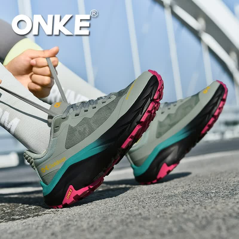 ONKE德国欧克夏季新款轻便跑步鞋女透气减震软底户外健身训练运动鞋男 绿洲 43
