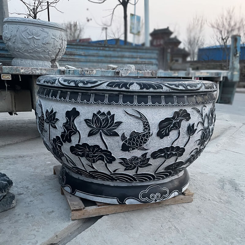 迪洛德 石雕鱼缸大理石圆形荷别墅庭院装饰种花门海晚霞