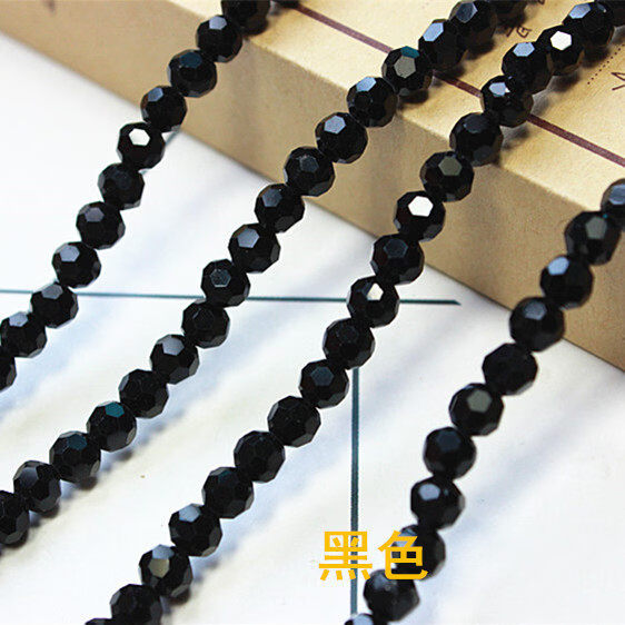 3-12mm混装玻璃圆珠手工串珠配件3MM 32切面水晶地球珠 DIY饰品 黑色 3mm条约/147颗