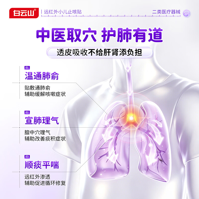 白云山远红外小儿止咳贴儿童止咳I化痰清肺支气管炎嗓子痒干咳嗽感冒贴 【止咳|化痰专用膏贴】3盒改善装