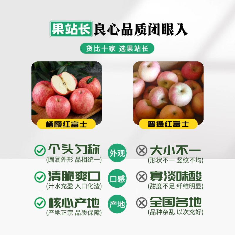 果站长烟台苹果栖霞红富士新鲜水果生鲜山东特产脆甜整箱平果送礼品 净重8.5-9斤 中果【75-80mm】