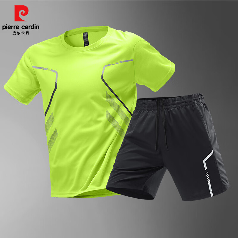 皮尔卡丹（pierre cardin）夏季运动套装男士短袖短裤速干衣跑步健身服休闲运动服装款 灰色 XL