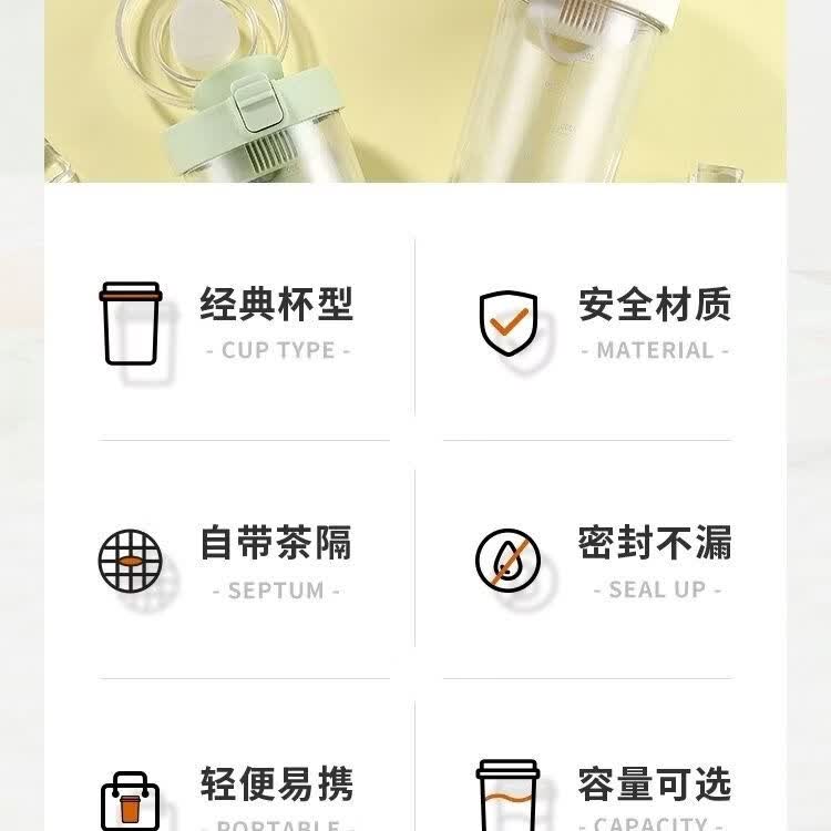 咏幻可爱熊学生水杯女生便携夏季简约ins塑料新款茶水随手分离杯子 白色中号500ml送贴