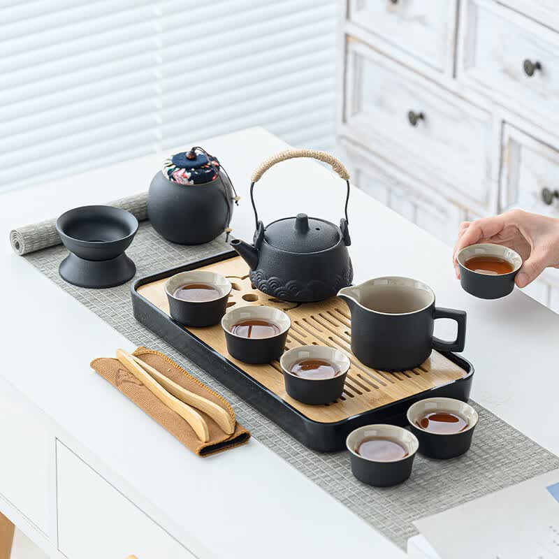 星舵旅行茶具套装茶盘家用功夫茶杯户外便携式泡茶壶陶瓷商务礼品 绿/提梁壶16头礼盒