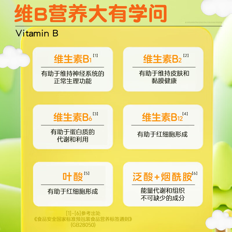 仁和儿童维生素b族多种复合维生素含vb1b2b6b12叶酸片儿童b族 儿童维生素B族 60片*1瓶