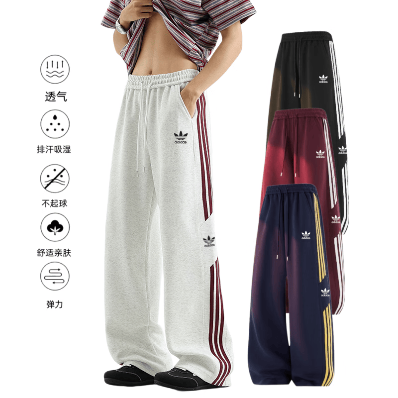 Y-3阿迪三叶草刺绣标春夏秋季休闲运动卫裤直筒时尚学生男女款长裤潮 酒红色 4XL 建议体重180-210斤