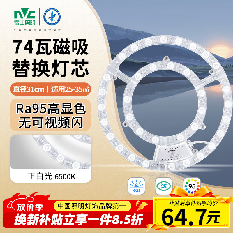 雷士（NVC）led灯盘吸顶灯替换灯芯灯板灯泡磁吸灯条光源74瓦白光6500K-Ra95