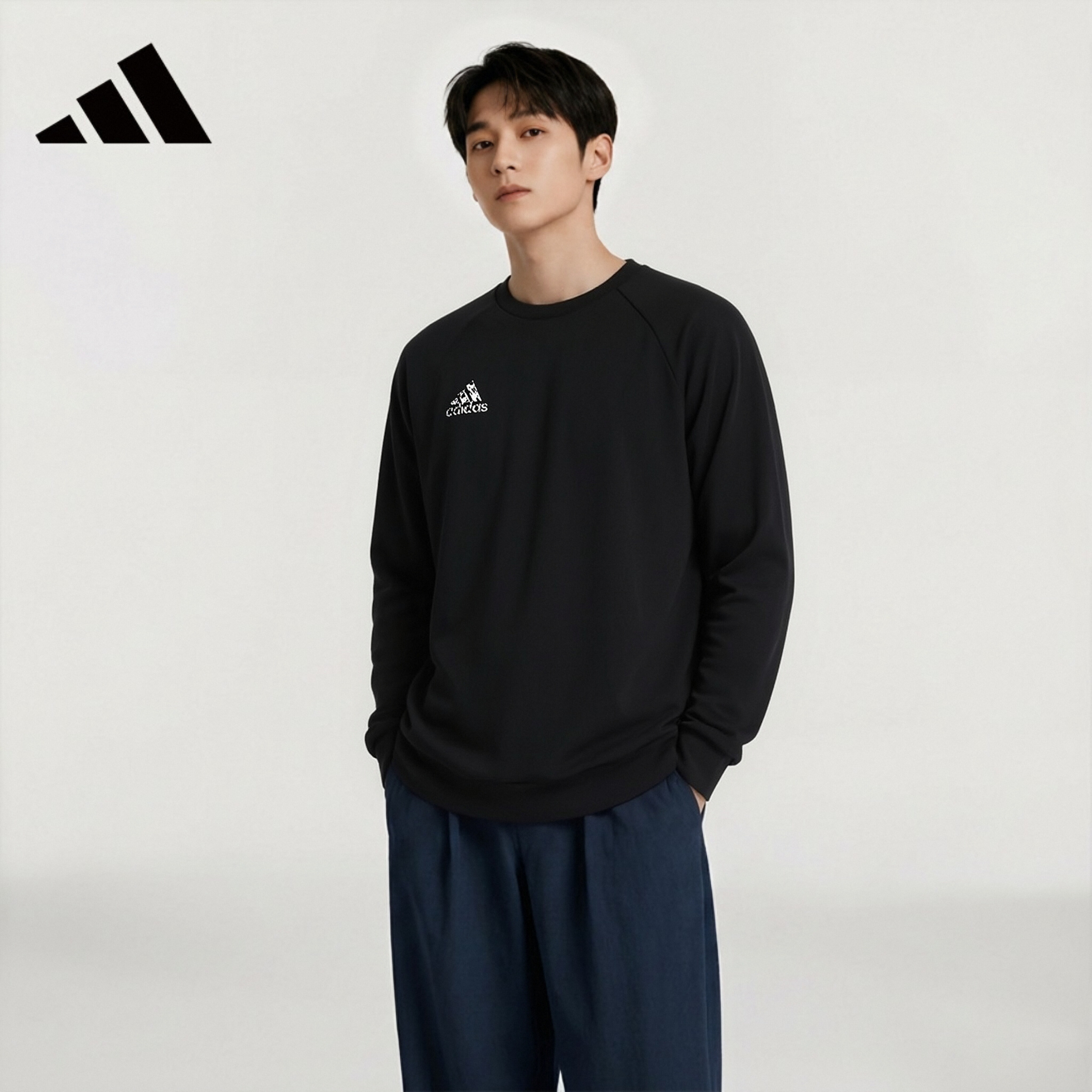 阿迪达斯（adidas）【反季清仓】卫衣男运动套头衫休闲运动服 黑色 3XL