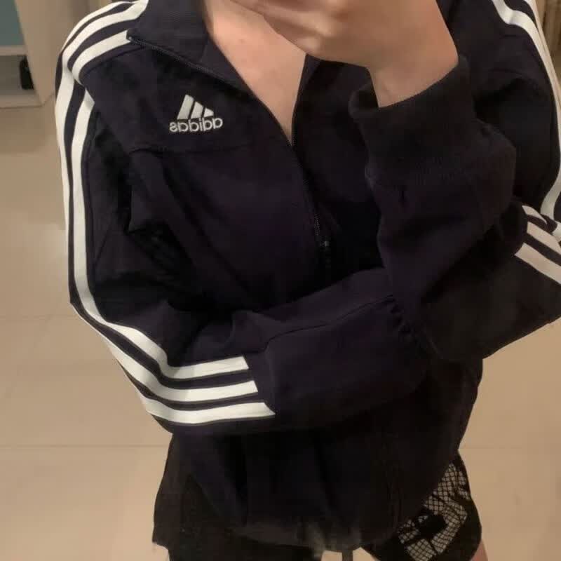 阿迪达斯（adidas）三叶草QQ糖外套纯棉刺绣经典三条明星同款男女学生春秋季运动夹克 阿迪达斯藏青色刺绣款 2XL 建议180-185CM 160-180斤