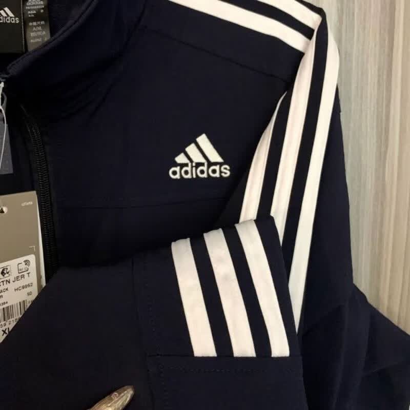 阿迪达斯（adidas）三叶草QQ糖外套纯棉刺绣经典三条明星同款男女学生春秋季运动夹克 阿迪达斯藏青色刺绣款 2XL 建议180-185CM 160-180斤