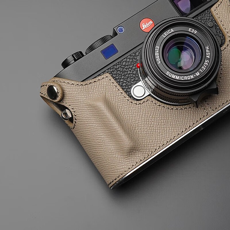 MRSTONE徕卡M11真皮相机保护套手掌纹相机皮套适用于LEICA M11相机手柄真皮底座保护套m11相机配件 卡其灰 手掌纹