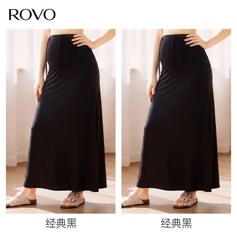 ROVO孕妇裙子春秋夏季2026新款外穿长裙 经典黑+经典黑 XL