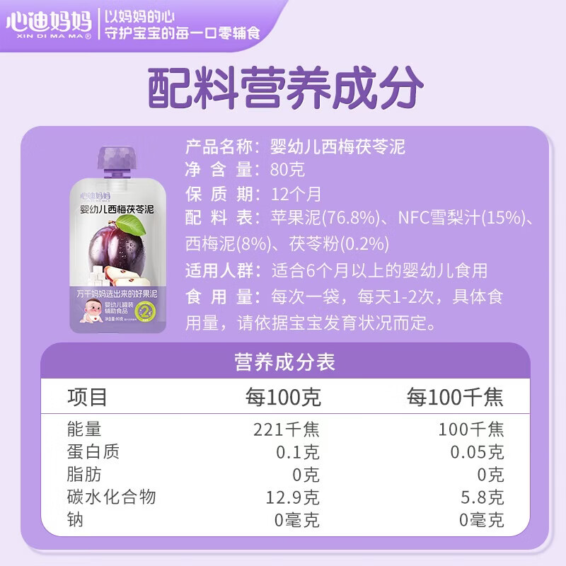 心迪妈妈婴幼儿果泥100%水果泥6月+宝宝儿童零食饮料辅食组合装 【超值囤货】多口味果泥组合 80g*24袋