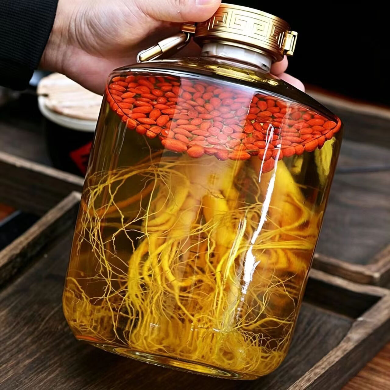 瑞补【玻璃大坛礼盒】人参枸杞鹿茸血酒 52度3000毫升玻璃大坛礼盒装 52度 3000mL 1坛 人参鹿茸血酒【送打酒提】