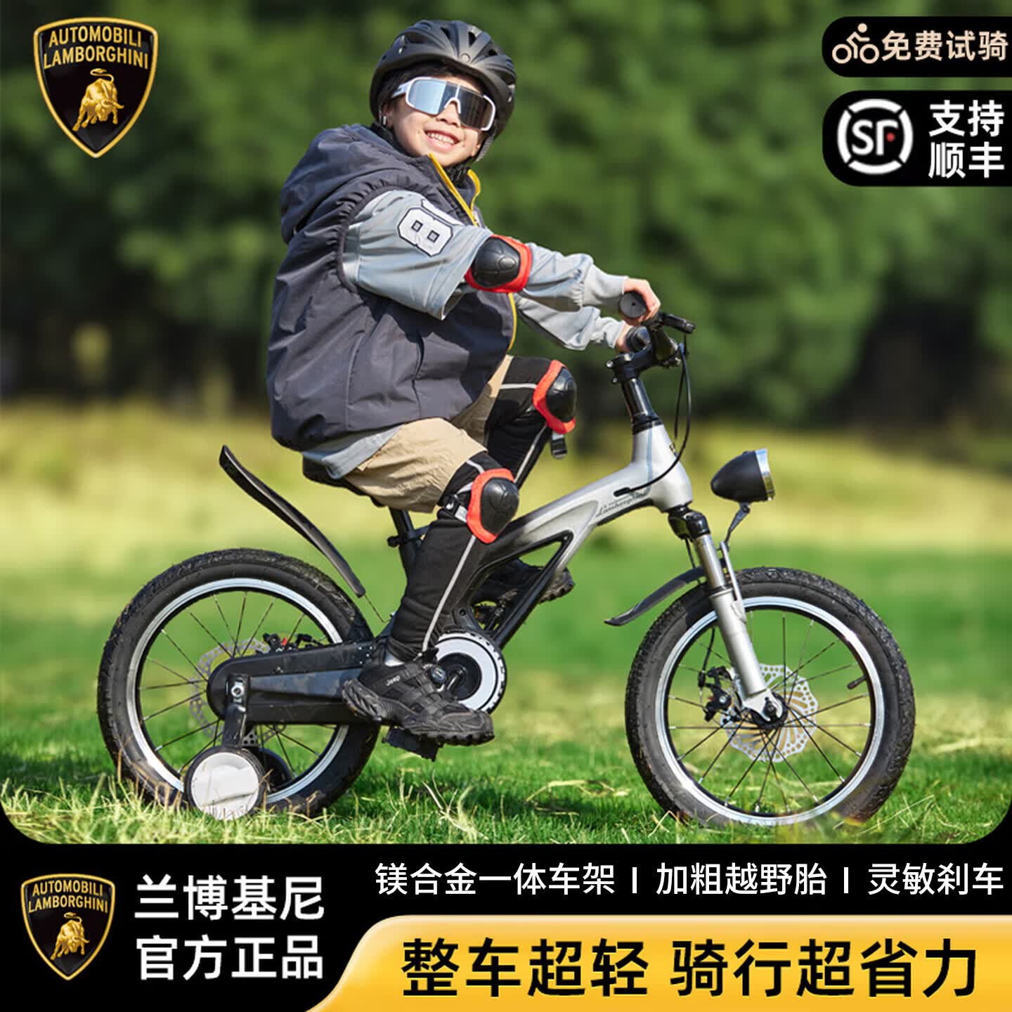 兰博基尼儿童自行车山地车中大童单车男女孩2-4-6-10-15岁中小学生山地车 太空银【镁合金一体成型车身/抱刹】 12寸（建议身高85-120cm）