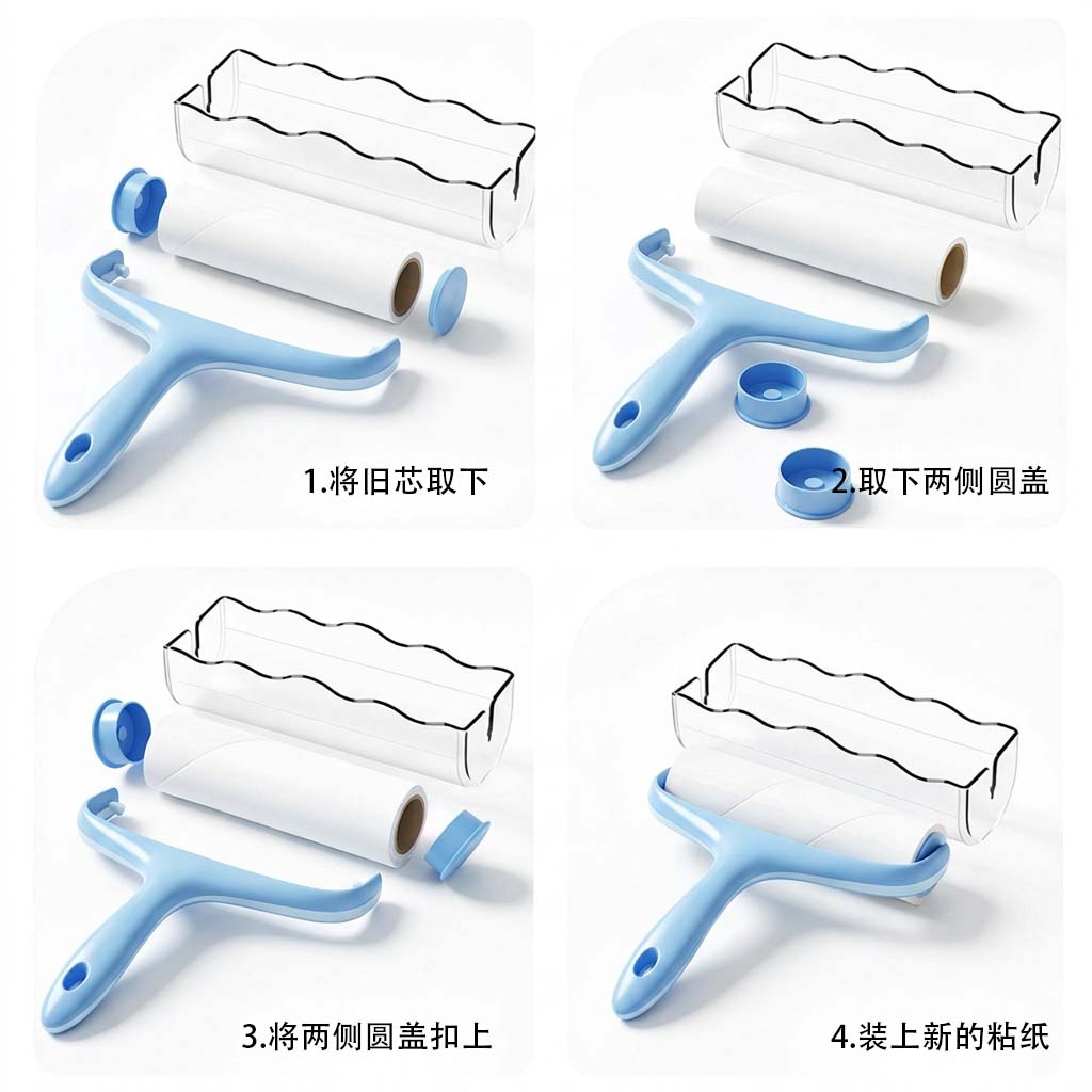 逸洁粘毛滚筒粘毛器滚筒毡毛神器衣服粘毛器替换纸猫毛清理器粘毛神器 【10cm标准版】送防尘盖 1手柄+10卷纸【600撕超粘纸】