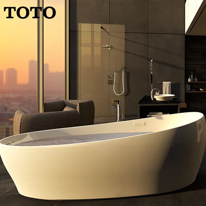 TOTO 浴缸独立式纤浮晶雅PJYD2200PW成人家用2.2米气泡按摩浴池 晶雅石材质气泡冲浪按摩浴缸【2.2米】