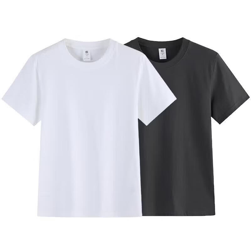 老爷车(LAOYECHE)【买一送一】短袖T恤夏季重磅纯棉半袖圆领小白T恤男女上衣情侣 白色+黑色 XL 推荐135-145斤
